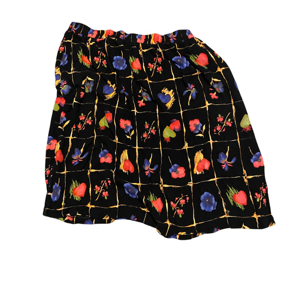 Vintage Fitting Image Skirt Knee Plus Size 24W Black Multi Floral Teacher Art - Picture 2 of 5
